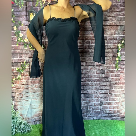 Betsy & Adam Formal Blue Gown with Scarf - Picture 1 of 4
